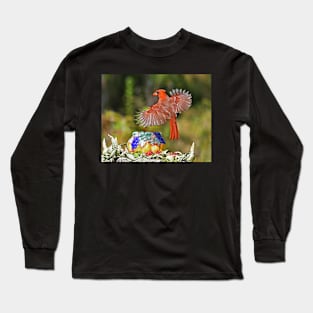 Red Northern Cardinal Bird Wings Flying Long Sleeve T-Shirt